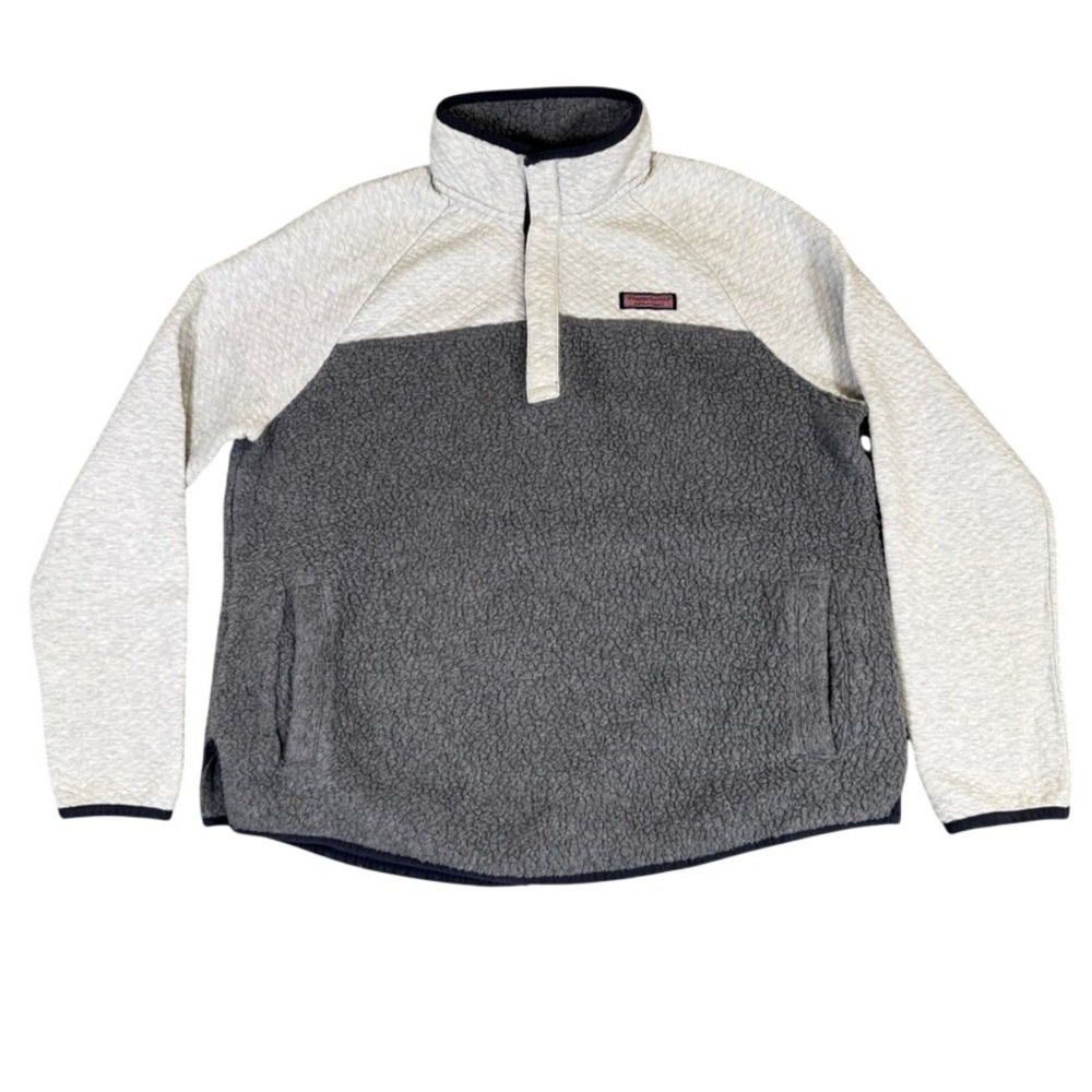 Vineyard Vines Women's Quilted Sherpa Quarter Snap Pullover Gray Jacket